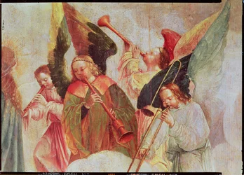 Vier Engel spielen Instrumente (Detail)